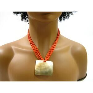 Glass Beaded Boho style Casual Necklace with Genuine Shell Pendant 16-18 inch